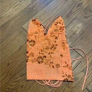 Sequin Embellished Orange Crop Top